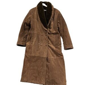 Vintage Pelle Coat Womens Medium Leather Suede‎ Fur Lining Brown Double Breasted